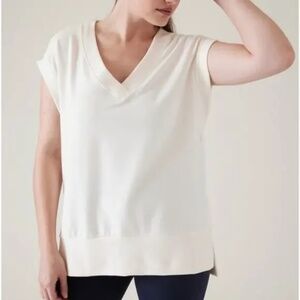 NWT! ATHLETA Retroterry V-Neck Sweatshirt Tee Sweater Vest Ivory Cream